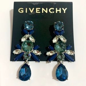Givenchy Blue & Green Clustered Leaf Drop Earrings